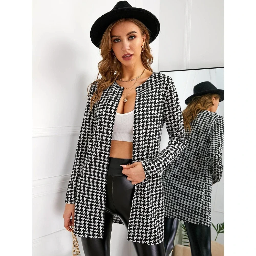 Plazacore Houndstooth Pattern Open Front Coat blazer black - Picture 3 of 5